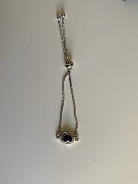 Silver Black Stone Adjustable Bracelet